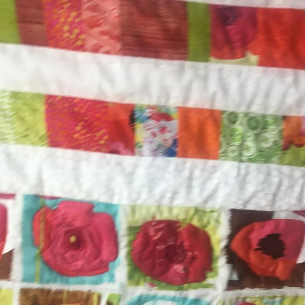 NWT. Hand Crafted Bright Poppies Quilt
